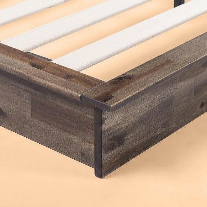 King size Farmhouse Wood Industrial Low Profile Platform Bed Frame - FurniFindUSA