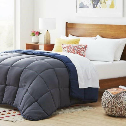 King All Seasons Grey/Navy Reversible Polyester Down Alternative Comforter - FurniFindUSA