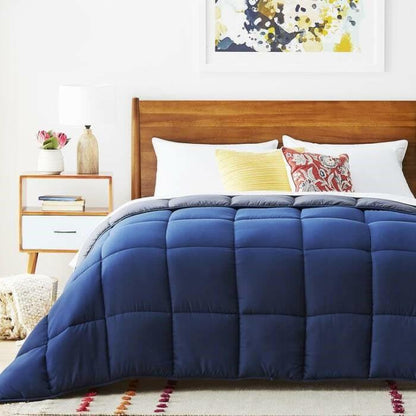 King All Seasons Grey/Navy Reversible Polyester Down Alternative Comforter - FurniFindUSA