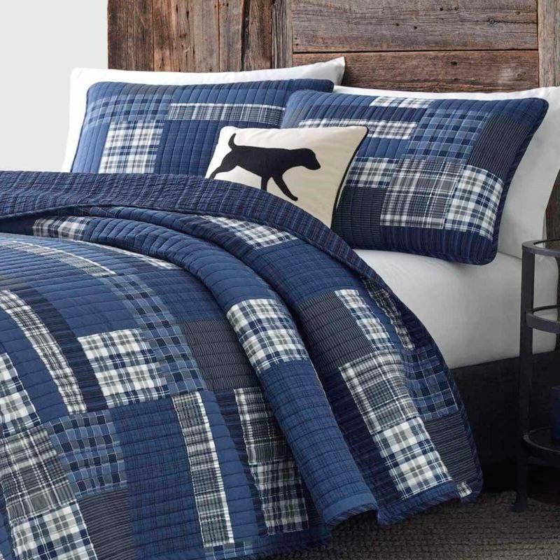 King size 100-Percent Cotton Reversible 3 Piece Blue Patchwork Quilt Set - FurniFindUSA