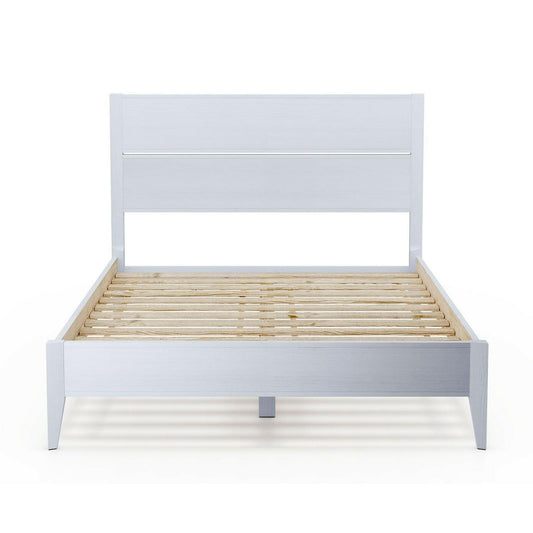 King Size Rustic White Mid Century Slatted Platform Bed - FurniFindUSA