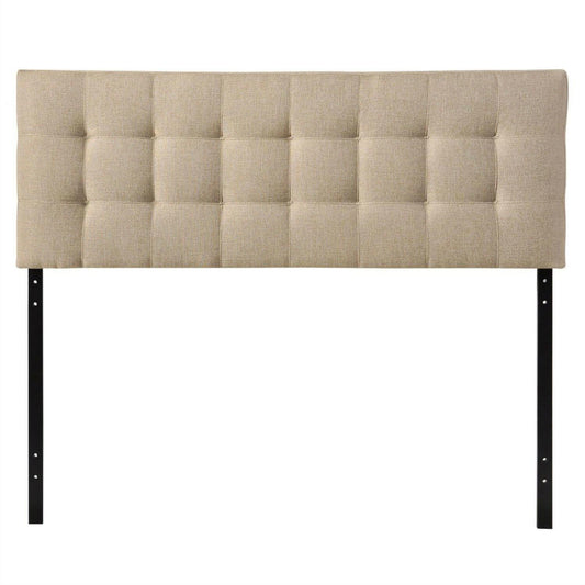 King size Beige Fabric Upholstered Mid-Century Style Headboard - FurniFindUSA