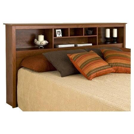 King size Bookcase Headboard with Adjustable Shelf in Cherry Finish - FurniFindUSA