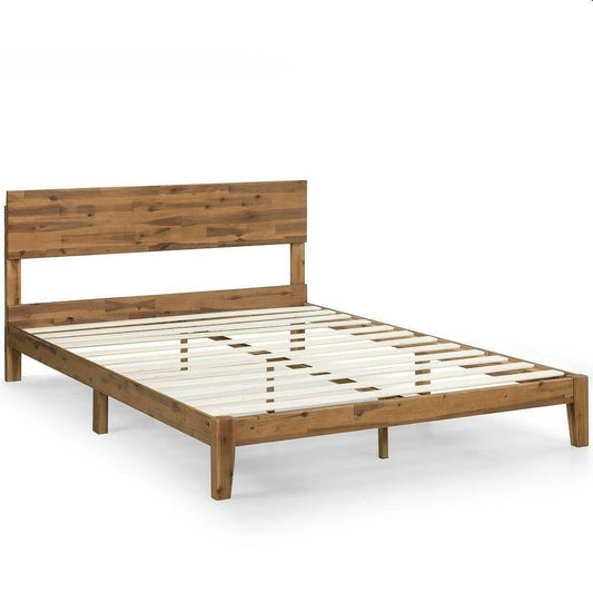 King size Modern Wood Platform Bed Frame with Headboard in Medium Brown - FurniFindUSA