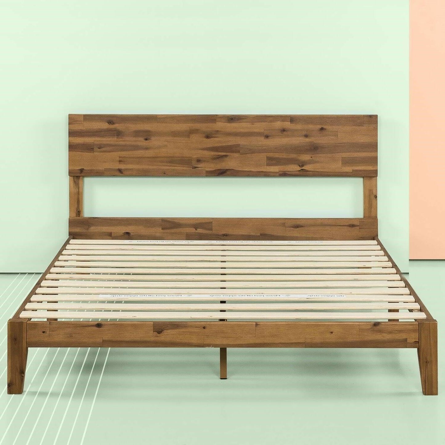 King size Modern Wood Platform Bed Frame with Headboard in Medium Brown - FurniFindUSA