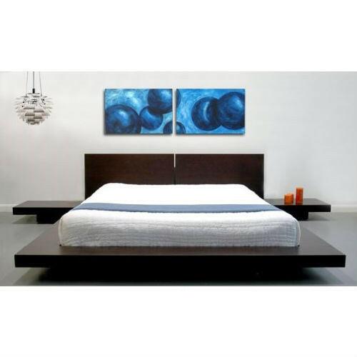 King Modern Japanese Style Platform Bed with Headboard and 2 Nightstands in Espresso - FurniFindUSA