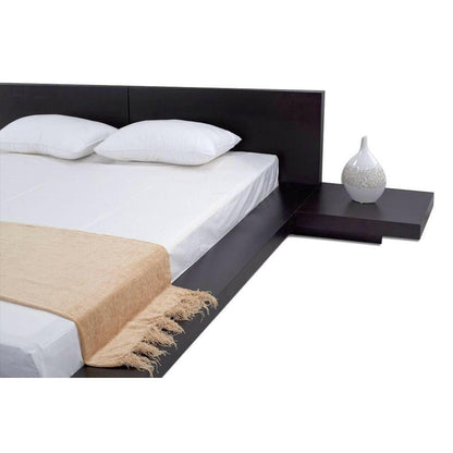 King Modern Japanese Style Platform Bed with Headboard and 2 Nightstands in Espresso - FurniFindUSA