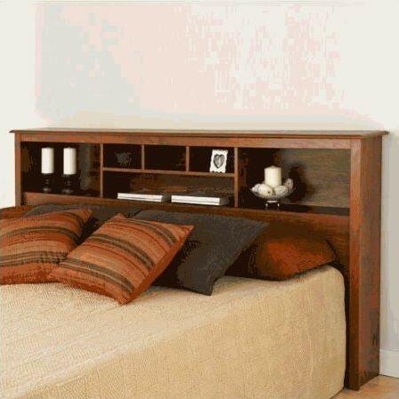 King-size Storage Headboard in Cherry Wood Finish - FurniFindUSA