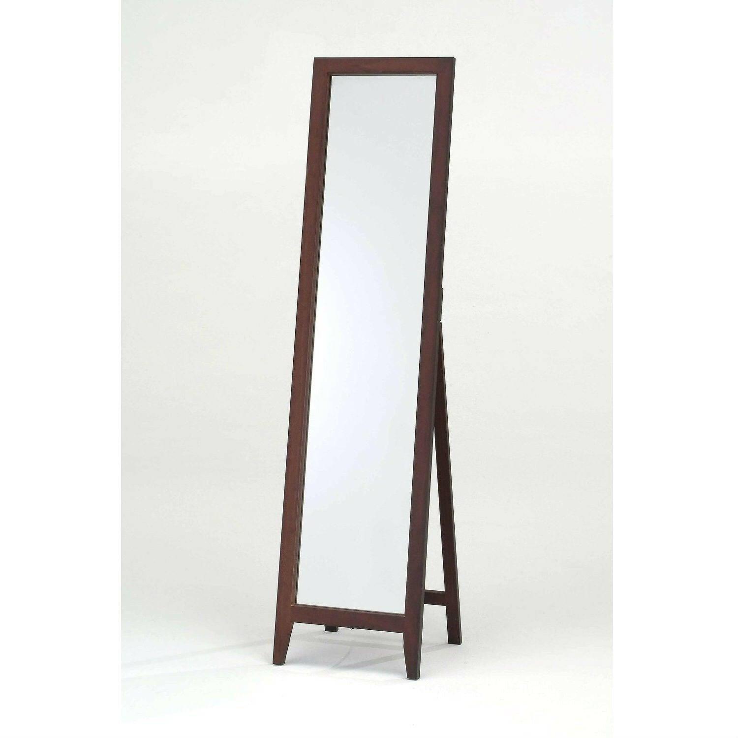 Contemporary Solid Wood Floor Mirror in Walnut Finish - FurniFindUSA