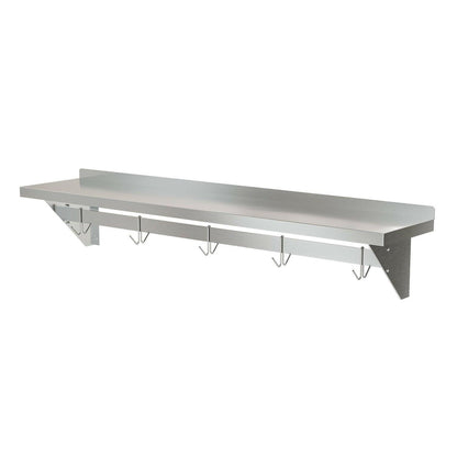 Stainless Steel Heavy Duty Wall Shelf with Pot Rack - 12 inches x 60 inches - FurniFindUSA