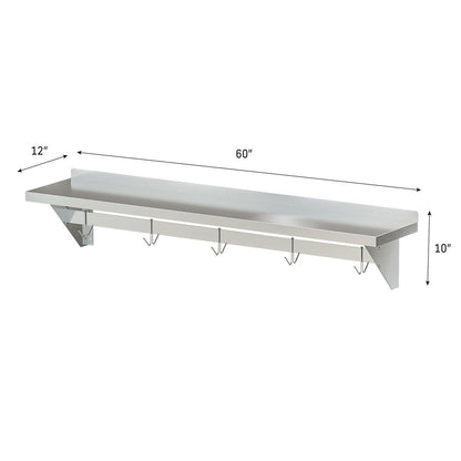 Stainless Steel Heavy Duty Wall Shelf with Pot Rack - 12 inches x 60 inches - FurniFindUSA