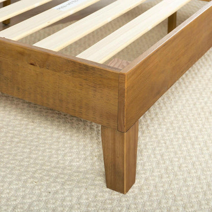 King size Modern Platform Bed Frame in Rustic Pine Finish - FurniFindUSA