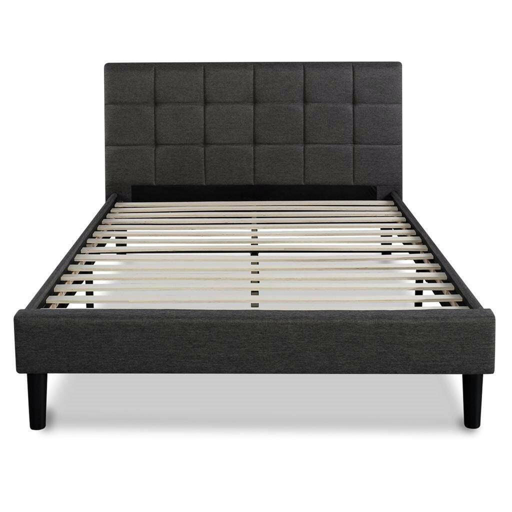 King size Dark Grey Upholstered Platform Bed with Headboard - FurniFindUSA