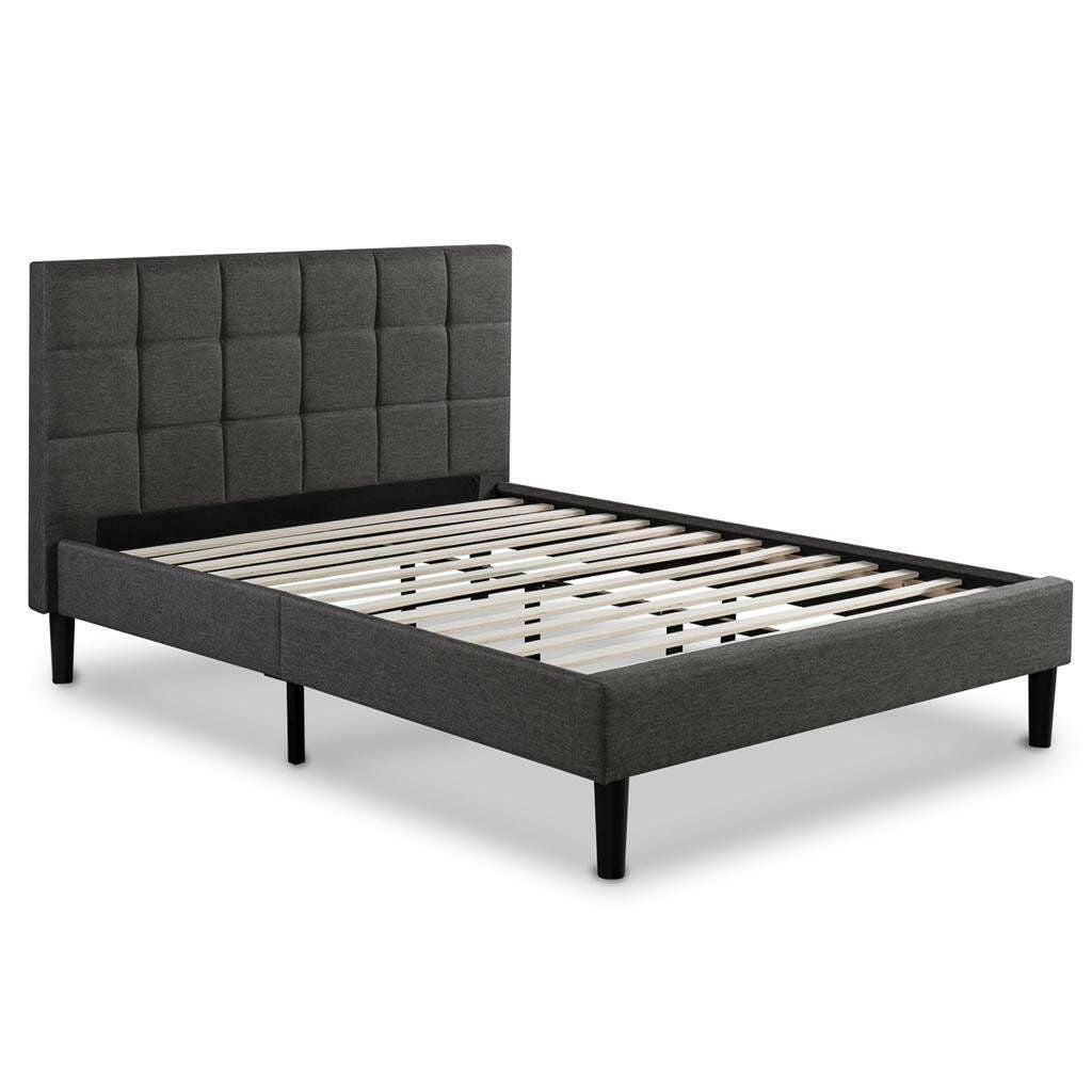 King size Dark Grey Upholstered Platform Bed with Headboard - FurniFindUSA