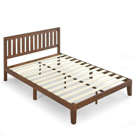 King size Solid Wood Platform Bed Frame with Headboard in Espresso Finish - FurniFindUSA