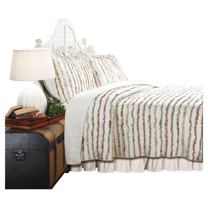 King 100% Cotton 3-Piece Oversized Quilt Set with Ruffle Stripes - FurniFindUSA