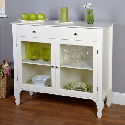 Antique White Sideboard Buffet Console Table with Glass Doors - FurniFindUSA