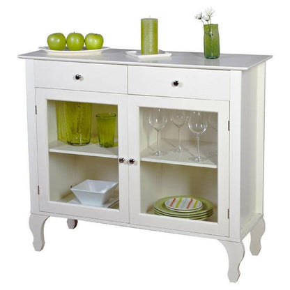 Antique White Sideboard Buffet Console Table with Glass Doors - FurniFindUSA