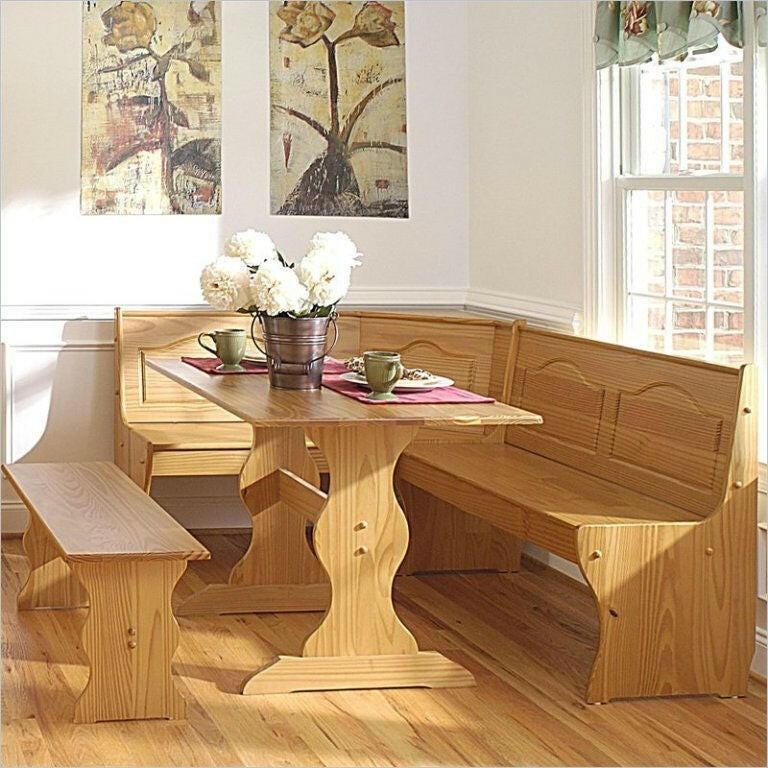 Reversible 3-Piece Corner Dining Set Light Honey Natural Wood Finish - FurniFindUSA