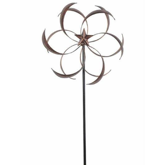 Outdoor Powder Coated Metal Flower Star Wind Spinner with Stake 76-inch - FurniFindUSA