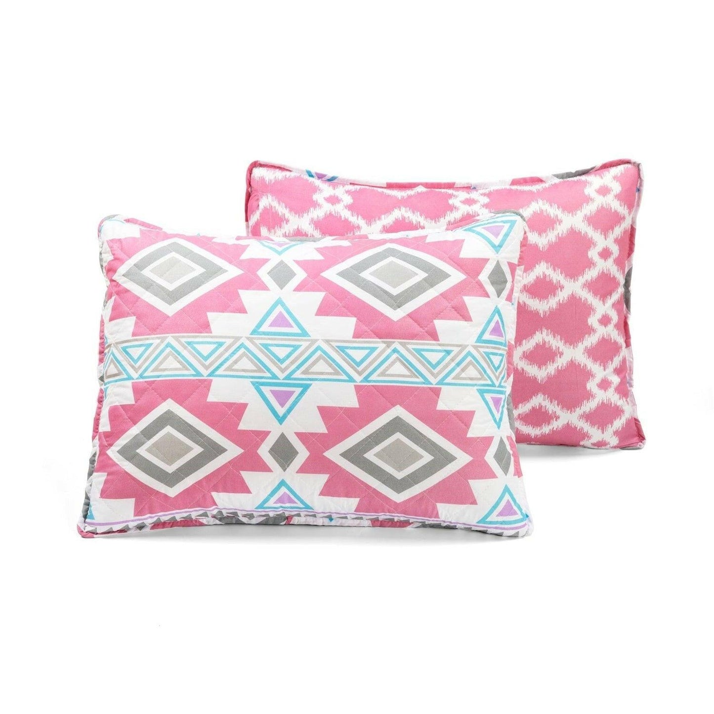 Twin Southwest Indian Style Polyester Pink Blue Striped Reversible Quilt Set - FurniFindUSA