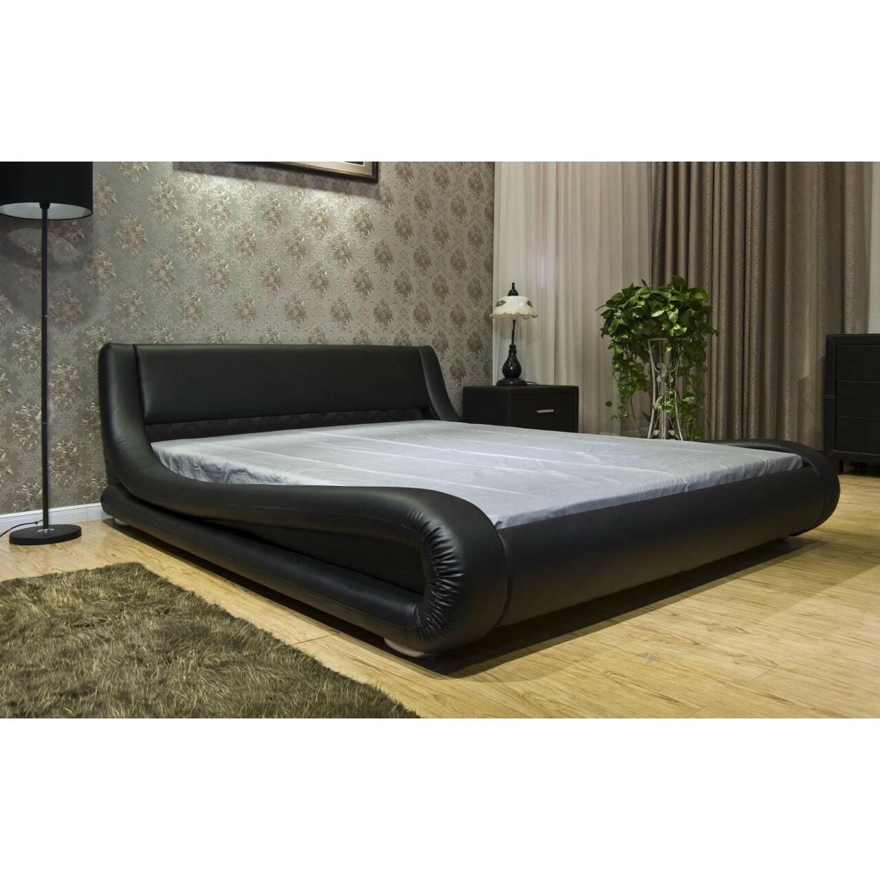 California King Modern Black Faux Leather Upholstered Platform Bed - FurniFindUSA