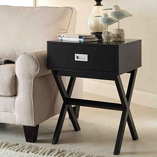 Modern 1-Drawer Bedside Table Nightstand End Table in Black Wood Finish - FurniFindUSA