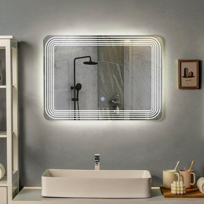 3 Tone LED Touch Sensor Wall Mounted Bathroom Mirror - FurniFindUSA