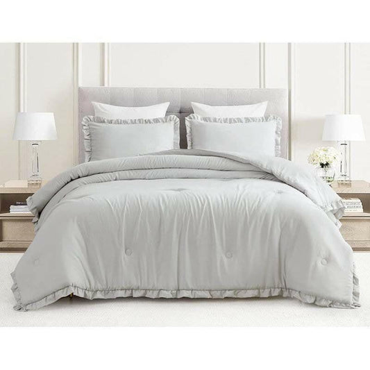 Full Size Grey Stone Washed Ruffled Edge Microfiber Comforter Set - FurniFindUSA