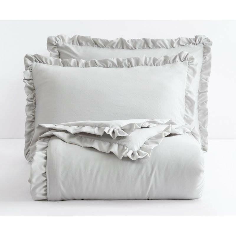 Full Size Grey Stone Washed Ruffled Edge Microfiber Comforter Set - FurniFindUSA