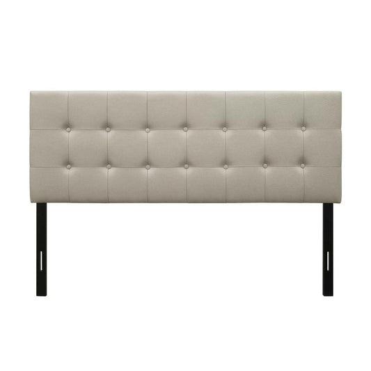 Full size Button-Tufted Headboard in Light Grey Taupe Beige Upholstered Fabric - FurniFindUSA
