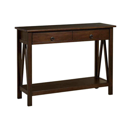 2-Drawer Console Sofa Table Living Room Storage Shelf in Tobacco Brown - FurniFindUSA