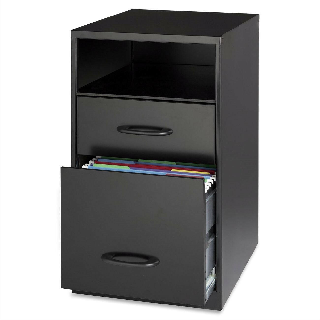 Black Metal 2-Drawer Filing Cabinet with Office Storage Shelf - FurniFindUSA