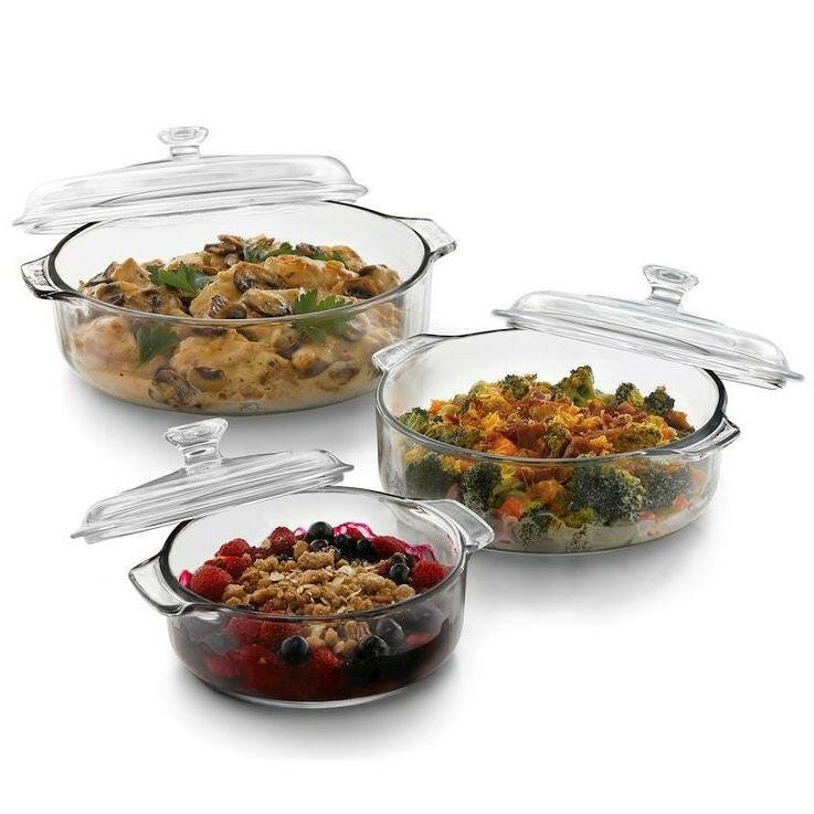 6-Piece Round Glass Casserole Cookware Bakeware Set with Lids - FurniFindUSA