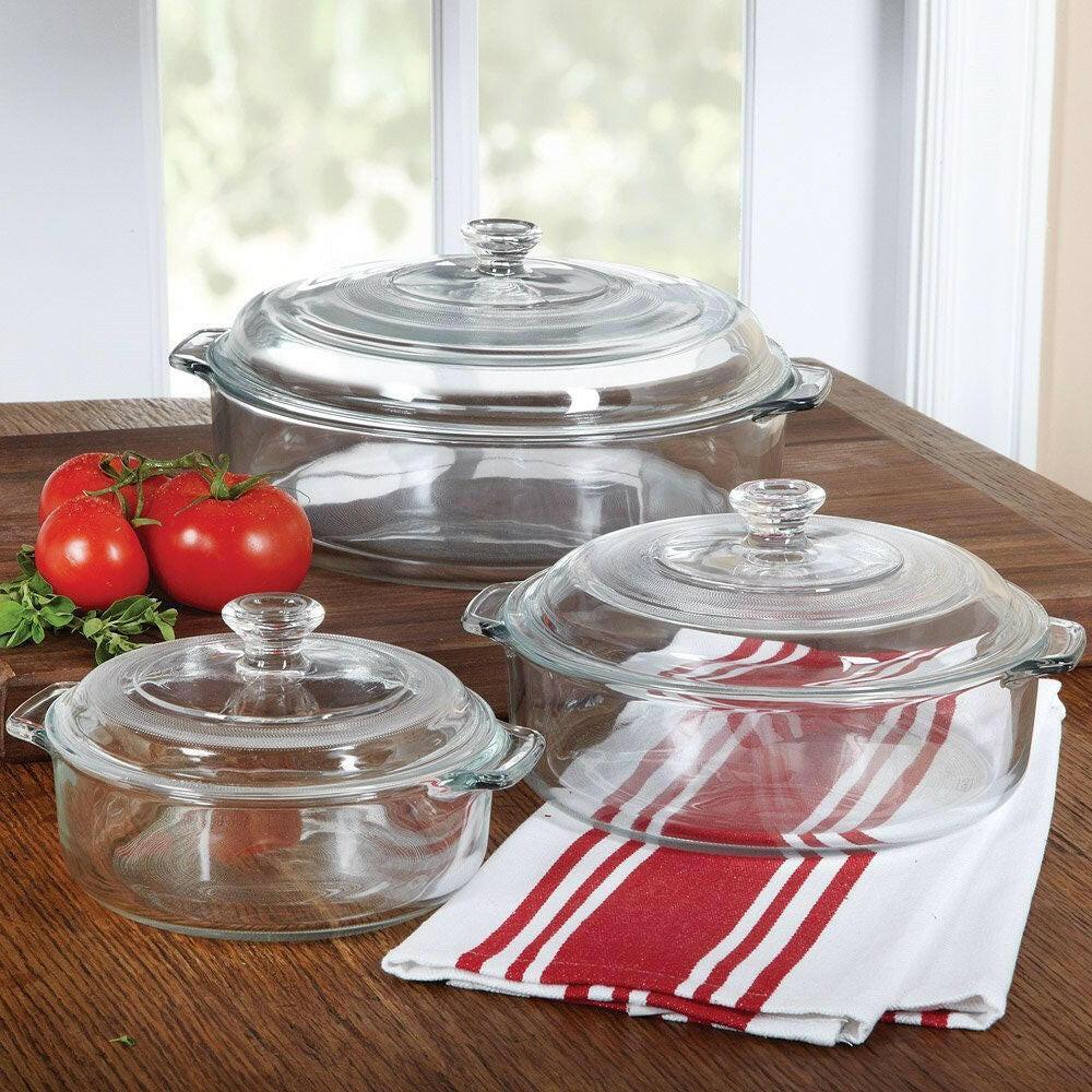 6-Piece Round Glass Casserole Cookware Bakeware Set with Lids - FurniFindUSA