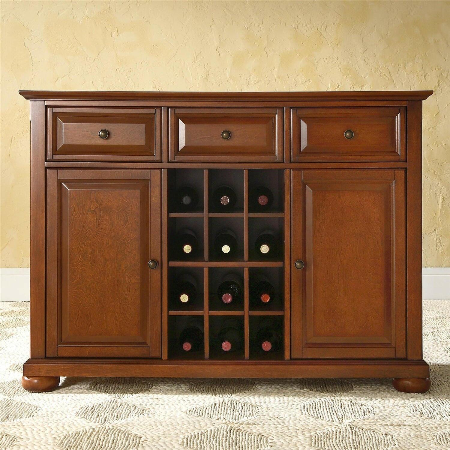 Cherry Wood Dining Room Storage Buffet Cabinet Sideboard with Wine Holder - FurniFindUSA