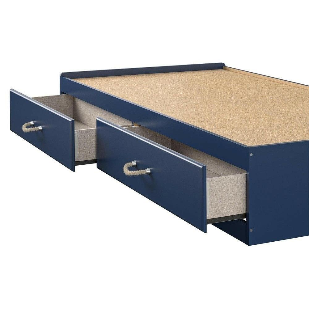 Twin Size Blue Platform Bed with 2 Storage Drawers Rope Handles - FurniFindUSA