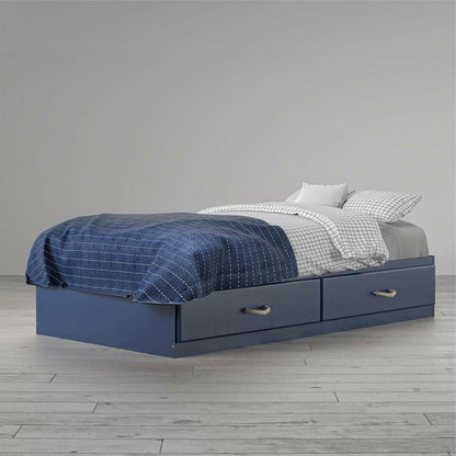 Twin Size Blue Platform Bed with 2 Storage Drawers Rope Handles - FurniFindUSA