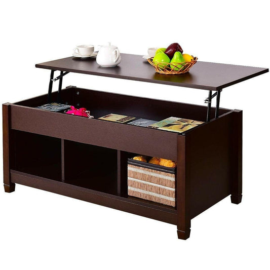 Brown Wood Lift Top Coffee Table with Hidden Storage Space - FurniFindUSA