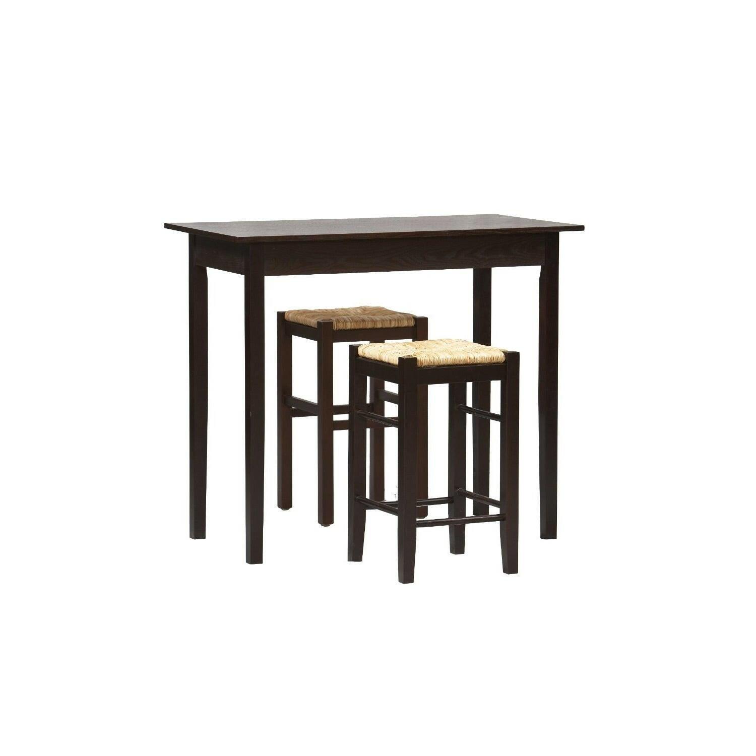3 Piece Espresso Dining Set with Table and 2 Backless Stools - FurniFindUSA