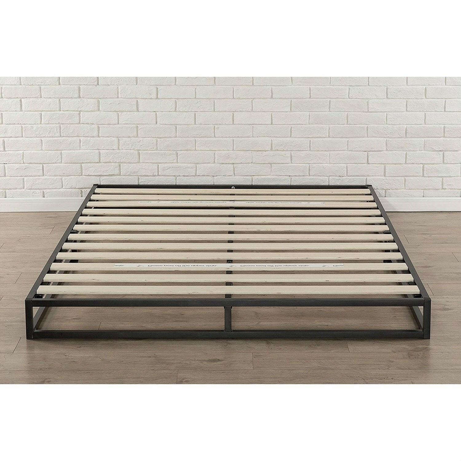 King 6-inch Low Profile Metal Platform Bed Frame with Wooden Support Slats - FurniFindUSA