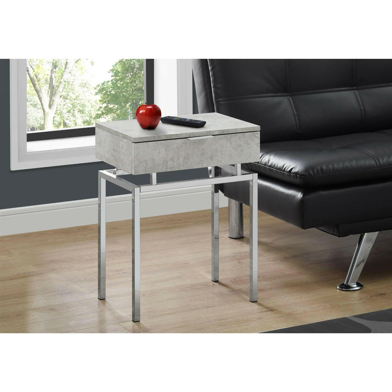 24in Modern End Table 1 Drawer Nightstand Grey with Chrome Metal Legs - FurniFindUSA