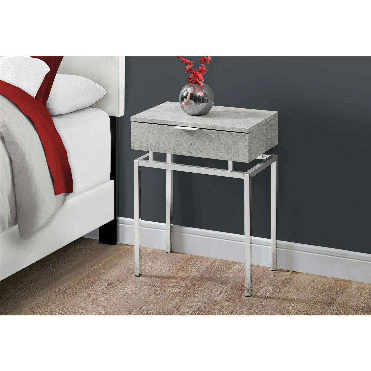 24in Modern End Table 1 Drawer Nightstand Grey with Chrome Metal Legs - FurniFindUSA