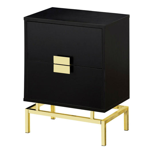 24in Retro 2 Drawer NightStand End Table Cappuccino with Gold Metal Legs - FurniFindUSA