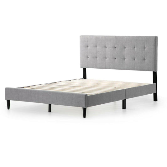 Queen size Stone Gray Upholstered Tufted Platform Bed Frame with Headboard - FurniFindUSA