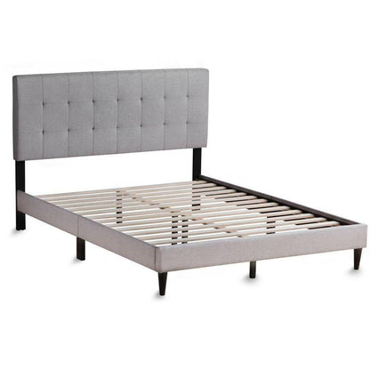 Queen size Stone Gray Upholstered Tufted Platform Bed Frame with Headboard - FurniFindUSA