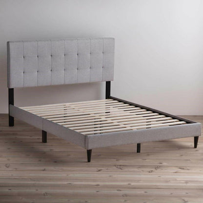 Queen size Stone Gray Upholstered Tufted Platform Bed Frame with Headboard - FurniFindUSA