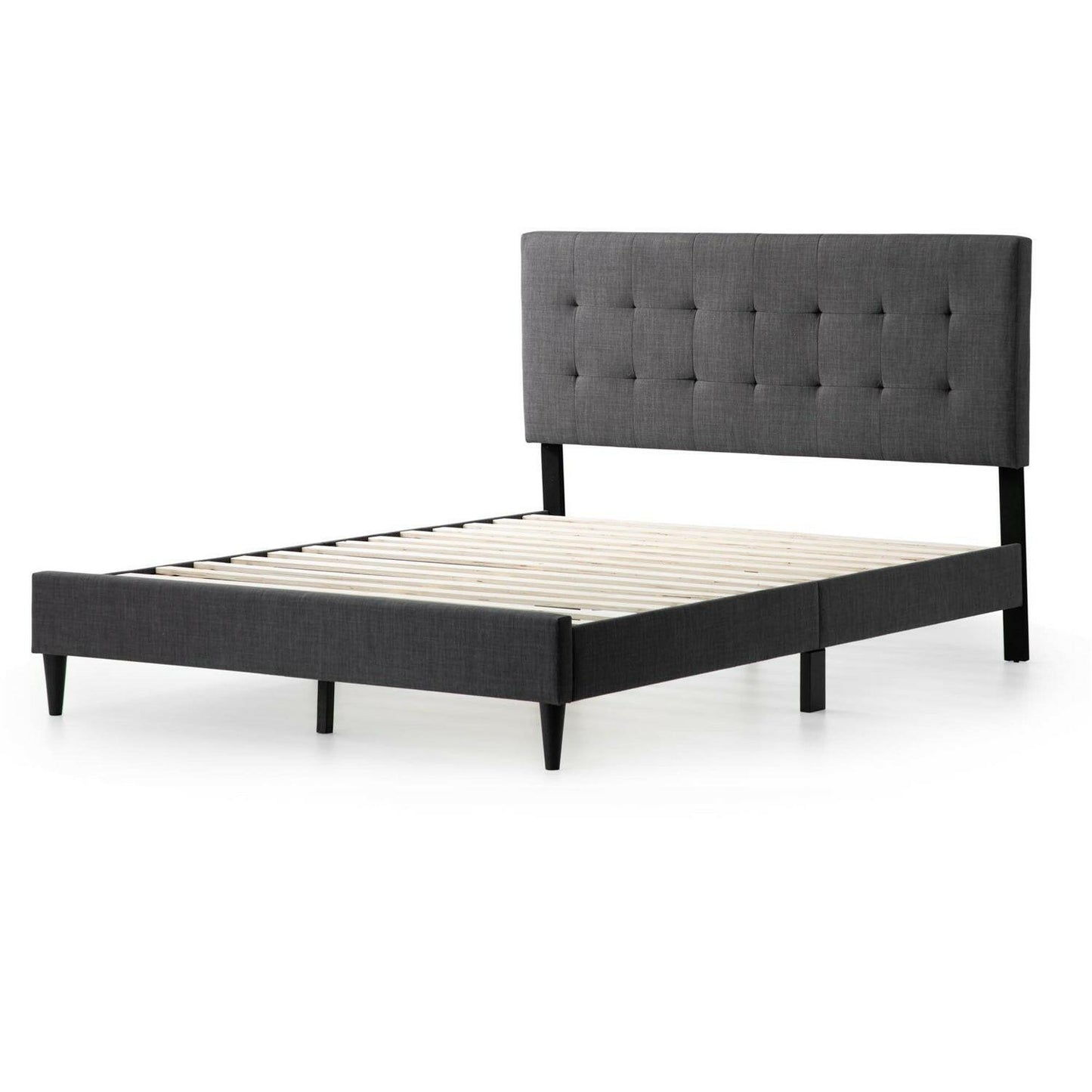 Queen size Dark Gray Upholstered Tufted Platform Bed Frame - FurniFindUSA