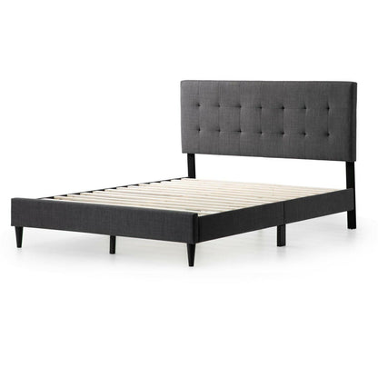 Queen size Dark Gray Upholstered Tufted Platform Bed Frame - FurniFindUSA