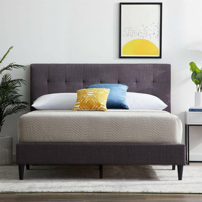 Queen size Dark Gray Upholstered Tufted Platform Bed Frame - FurniFindUSA